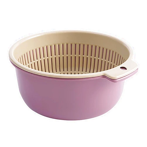 Zerodis Fruits Vegetables Washing Basket,Round Plastic Double Layer Kitchen Strainer Colander Bowl Set Pasta Noodles Washing Basket for Fruit Vegetable Wash ()