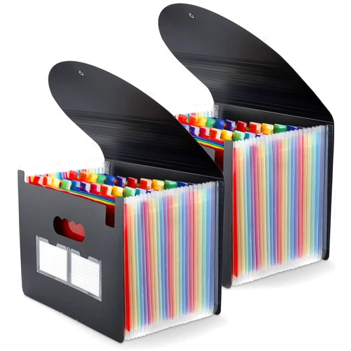 Maimis 2 Pack Expanding File Folder, 24 Pocket Accordian File Organizer A4 Letter Size Portable Document Organizer with Colored Tabs, Expandable Desktop Accordion Folder