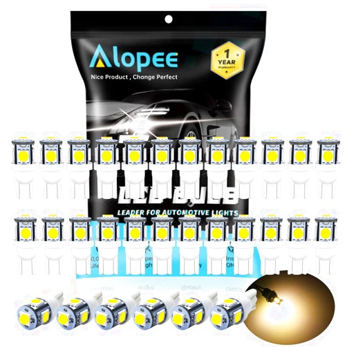 ALOPEE 30 Pack 194 LED Bulb Warm White 3000K T10 Wedge LED Bulb 5SMD 5050 Chips 168 LED Bulb 921 2825 LED Bulb 158 501 W5W Bulb LED Interior Car Lights Dome Map Door Trunk Light DC 12V