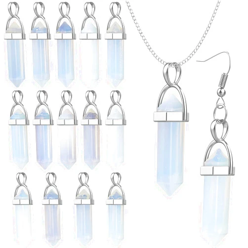 Hicarer 16 Pieces Hexagonal Crystal Pendulum Pendants Crystal Pendants Necklaces Quartz Pendants Stone Natural Charms Healing Stone Necklace Crystal Pendants for Jewelry Making