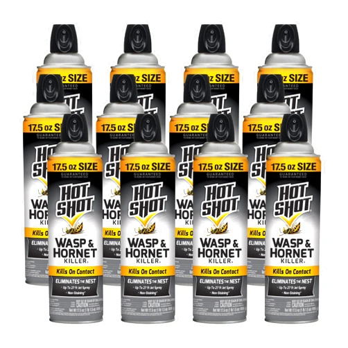 Hot Shot Wasp & Hornet Killer Spray (12 Pack), Eliminates The Nest, Sprays Up Tp 27 Feet, 17.5 fl Ounce