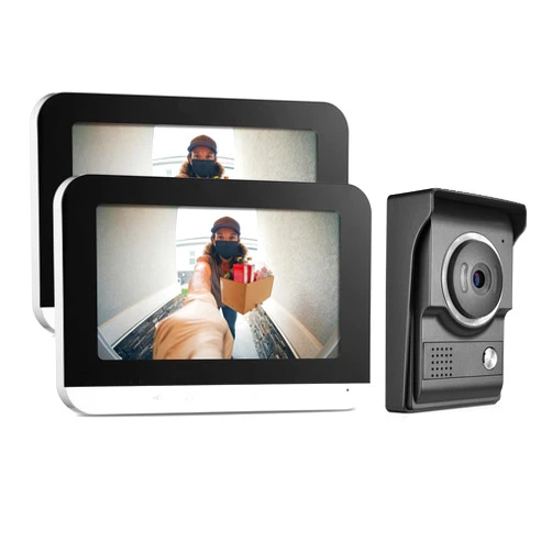 WOLILIWO Video Intercom System, 7 Inch doorbell with Camera and Monitor, Video doorbell with IR-Cut Rainproof Outdoor Camera Visual Two-Way Intercom Audio Remote Unlock(1 Camera & 2 Monitors)
