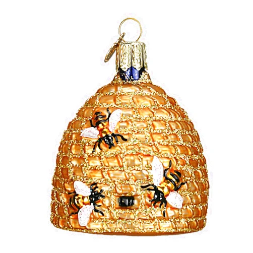 Old World Christmas Bee Collection Glass Blown Ornament for Christmas Tree, Bee Skep