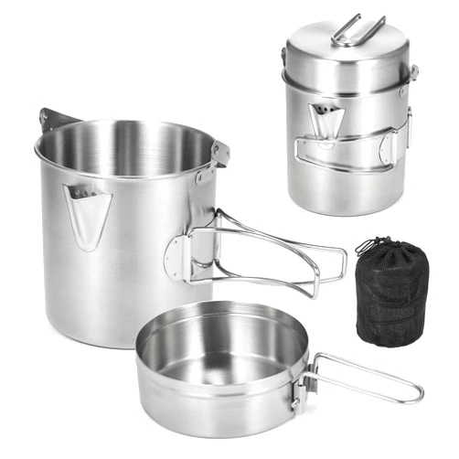 Lixada Camping Cooking Kettle 1L Stainless Steel Pot with Foldable Handle and Dual Use Cover Portable for Hiking Backpacking Picnic