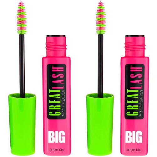Maybelline Great Lash BIG Washable Mascara, Volumizing, Thickening, Lengthening Mascara, Brownish Black, 2 Count