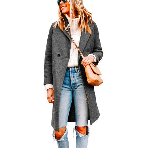 Tanming Women's Notch Lapel Double Breasted Wool Blend Mid Long Pea Trench Coat