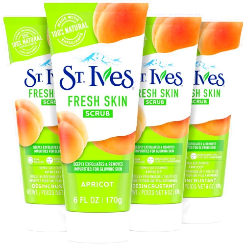 St. Ives Fresh Skin Apricot Face Scrub, Deep Exfoliator Skin Care for Clean, Glowing Skin, Oil-free Facial Scrub Made with 100% Natural Exfoliants, 6 oz, 4 Pack