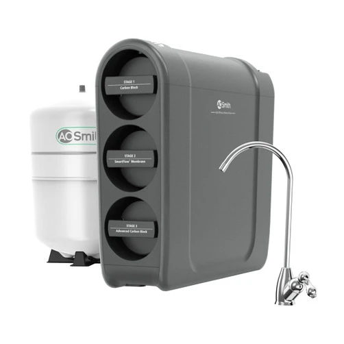AO Smith High-Efficiency Reverse Osmosis with SmartFlow™ Technology - Under Sink RO Water Filtration System w/Faucet & Compact Tank- Filters Chlorine & Other Contaminants - Chrome - AOS-Hero-CHR