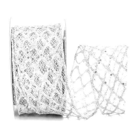 ALTIER 2.5 Inch x 10 Yards Silver Mesh Glitter Wired Ribbon for Christmas Home Decoration Gift Wrapping Bow Making Wreath DIY Crafts