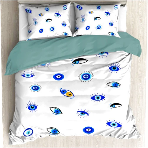 Todeyya Evil Eye Pattern Duvet Cover (Queen Size) with 2 Pillow Shams, Microfiber Lightweight 3pcs Comforter Cover Set Coverlet, with Zipper Closure Bedding All-Season