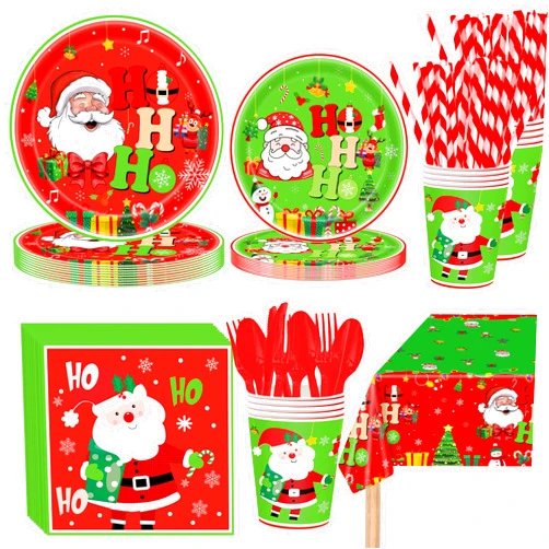 GalaHub Christmas Party Decorations for 24 Guests – 193 PCS Xmas Party Supplies Set with Plates, Cups, Napkins, Cutlery, Straws & Tablecloth, Festive Tableware Kit for Home Dinner Picnic Holiday