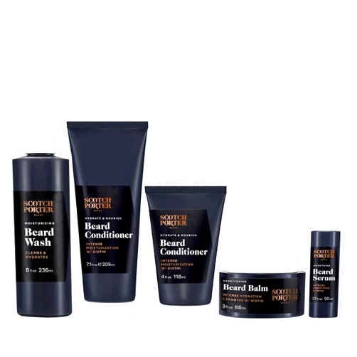 Scotch Porter Superior Beard Collection – Cleanse, Moisturize, Soothe & Style while Encouraging Growth for a Fuller/Healthier-Looking Beard – Includes Wash, Two Conditioners, Serum & Balm