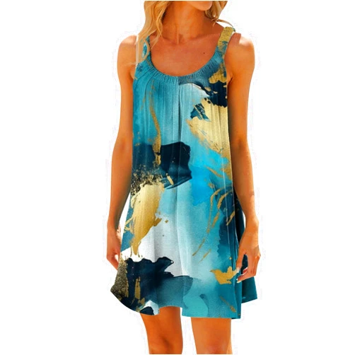 8QIDA Women's Summer 2024 Fashion Dress 2024 Women's Fashion Summer Print Pleated Sleeveless Women's Summer Ribbed Tank