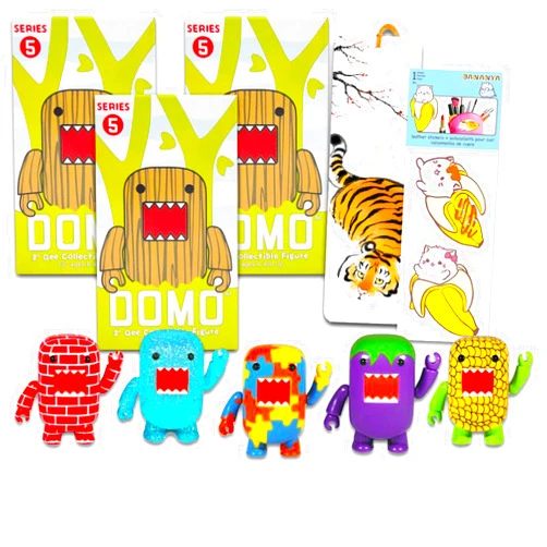 Game Party Domo Blind Box Party Supplies Set - Bundle with 3 Domo Mystery Figures Plus Stickers, More | Domo Party Favor Surprise Figurines for Kids
