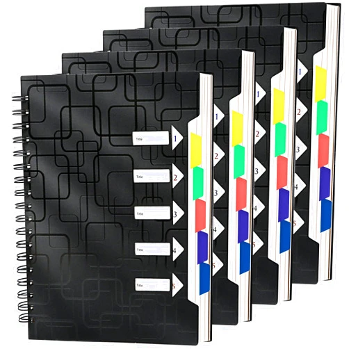 CAGIE 5 Subject Spiral Notebooks Set of 4, 240 Pages Notebook for Work with Dividers Tabs, A5 Small Notebook School Office Supplies, College Ruled (Black)