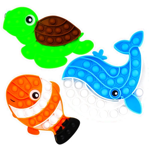 DEARIDAP 3 PCS Ocean Animal Fidget Toys for Kids, Marine Push Bubble Fidget Toys, Silicone Squeeze Sensory Toys, Stress Relief Toy for Kids Adults School Classroom Gift Party Favors