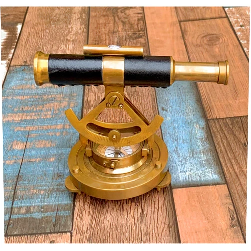 QADEEM Antique Brass Nautical Alidade Telescope Compass Surveying Theodolite Marine Home/Office Table Decor Antique Survey Transit Telescope Instrument