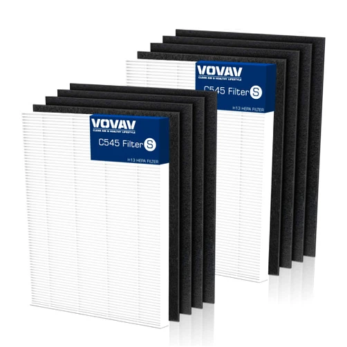VOVAV C545 True HEPA Replacement Filter S Compatible with Winix C545, B151, P150, 9300 Air Purifier, Winix S Filter 1712-0096-00 2522-0058-00, 2 Pack H13 True HEPA Filter and 8 Activated Carbon Filters