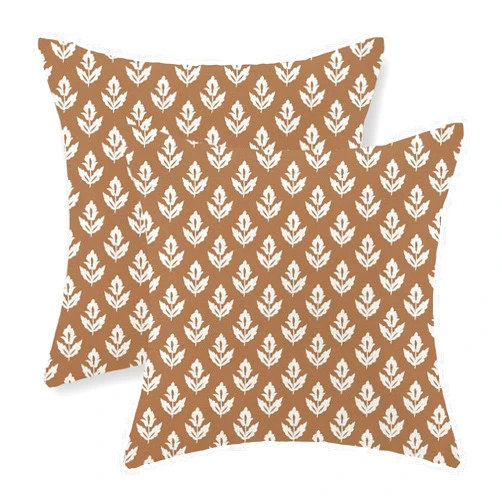 JEFERSO Block Print Pillow Covers 18x18 Set of 2 Vintage Floral Throw Pillows Fall Floral Decorations Boho Outdoor Pillowcase Linen Farmhouse Brown Throw Pillows Cases for Couch Living Room Home Decor