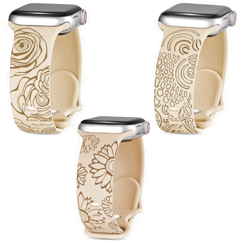 STARAMZ 3 Pack Flower Engraved Sport Strap Compatible with Watch Bands 38mm 40mm 41mm, Women Floral Laser Soft Silicone Wristband Replacement iWatch Series 7 6 5 4 3 2 1 SE