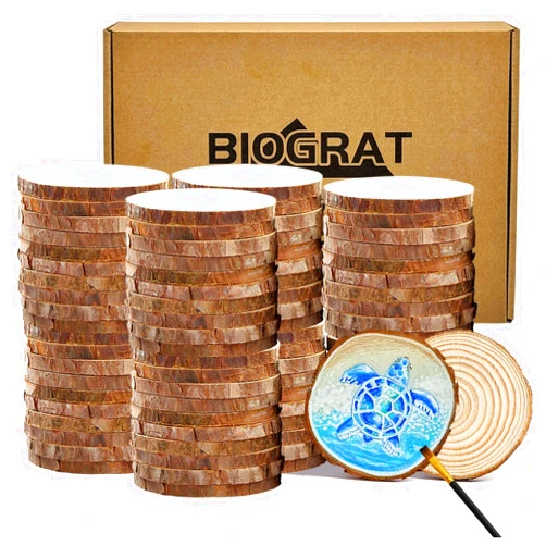 BIOGRAT 2 Inch Wood Slices Wooden Discs for Crafts, 80 Pcs 2-2.4 inches