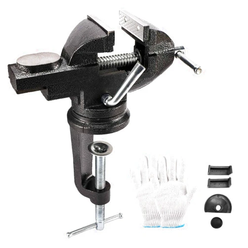 HighFree 3 Inch Small Bench Vise, Home Table Vise, Clamp-On Vise 360 Degrees Rotating Universal Clamp Units Vise for Workbench (Black)