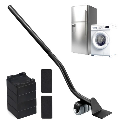 VIOBEPASS Lengthening Furniture Lifter Tool, Appliance Furniture Metal Lifters for Heavy Furniture Movers Sliders Wheels Easily Safe to Move Sofa Refrigerator Washing Machine (1 Lifter 4 Raise Blocks 2 Pads)