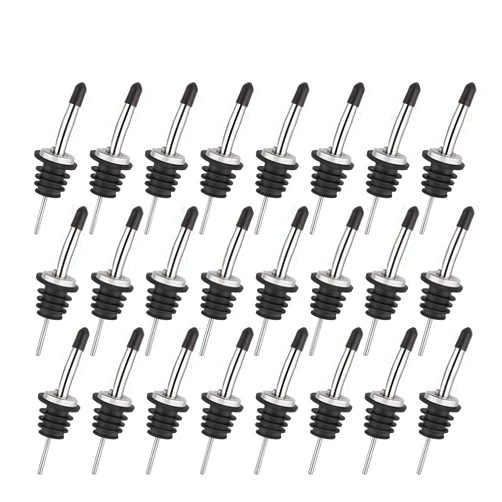 AOZITA 48 Pack Stainless Steel Classic Bottle Pourers Tapered Spout - Liquor Pourers with Rubber Dust Caps