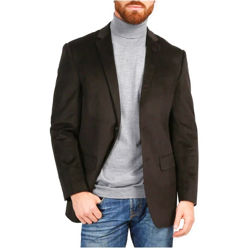 Ferrecci Men's Sinatra Brown Velvet Slim Fit Notch Lapel Pin-Dot Birdseye Blazer - Suit Separates Jacket Formal Coat