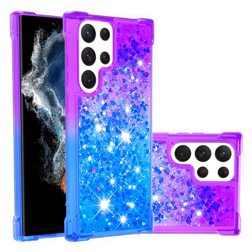 Didan Sparkle Floating Liquid Case for Samsung Galaxy S22 Ultra,Quicksand Bling Glitter Shockproof Bumper Girls Women Gradient Colorful Waterfall Transparent Cover Clear