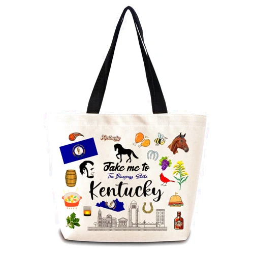 ZhuVantrix Take Me To Kentucky Tote Bag Reusable Grocery Bags Aesthetic Shopping Shoulder Handbag with Interior Pocket Lightweight & Washable Stylish Kentucky Travel Present for Women