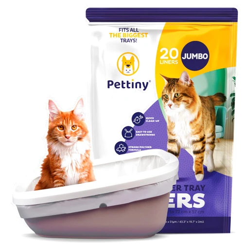 Pettiny 20 Jumbo Litter Box Liners with Drawstrings - Scratch Resistant Cat Litter Bags for the Biggest Litter Pan