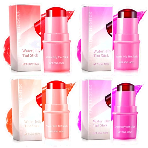 BANGFENG 4PCS Makeup Cooling Water Jelly Tint - Multi-Purpose Gel Stick blush, Lip tint, Eyeshadow - Water Jelly Tint Stick, Sheer Lip & Cheek Stain - Vegan, Cruelty Free