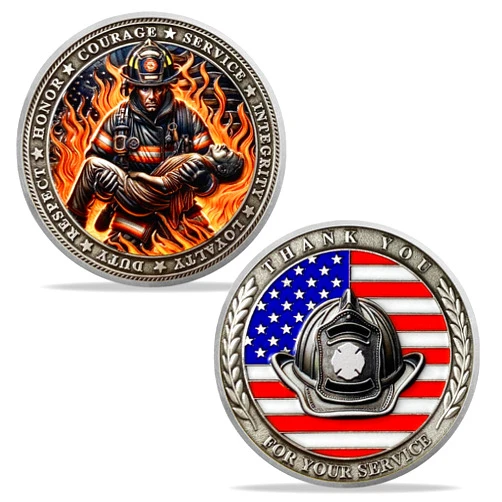 BHealthLife Firefighter Challenge Coin - Thank You for Your Service with American Flag and Heroic Rescue Design - Symbol of Honor, Courage, and Dedication