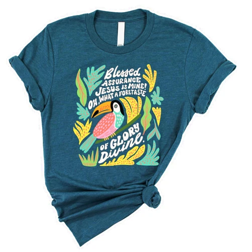 Love in Faith | Blessed Assurance Tropical | Christian T-Shirts for Women | Faith-Based Apparel | Christian Gifts
