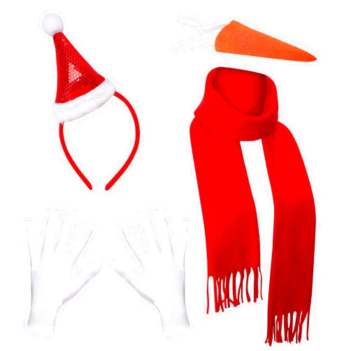 Fumwase 4Pcs Snowman Costume Accessories Christmas Scarf Carrot Nose Snowman Hat Christmas Costume for Women Men Cosplay