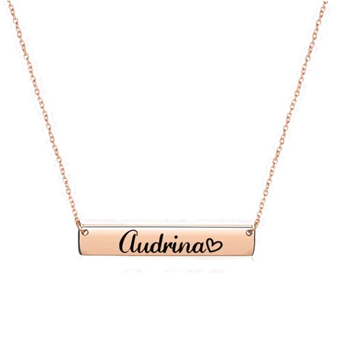 Aoloshow Personazlied Custom Name Bar Necklace Engraved Horizontal Bar Necklace Rose Gold Plated Stainless Steel Simple Jewelry for Womens Adjustable Chain