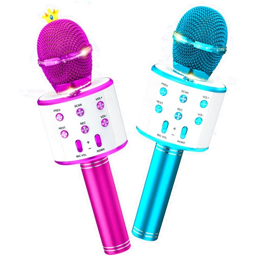 Ankuka Kids Karaoke Microphone 2 Pack, Wireless Bluetooth Karaoke Microphone for Singing Portable Handheld Mic Speaker Machine, Christmas Birthday Gifts for Girls Boys Ages 4-12(Blue & Purple)