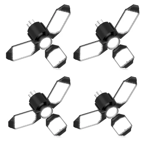 Toberich LED Garage Lights 4 Pack, 8000LM Shop Lights with 3+1 Deformable Panels, 6500K LED Ceiling Lights for Garage, Workshop, Storage Room, Laundry Room