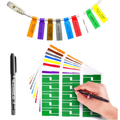 OPQH 540 Colorful Cable Labels with Dual Tip Marker, Cord Labels Can Write On, Self Adhesive Wire Labels Printable US Letter Sheet for Laser Printer and Handwriting Cable Organize
