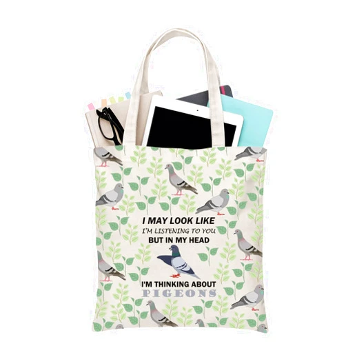 BDPWSS Pigeon Tote Bag Pigeon Lover Gift I Might Look Like Listening To You But In My Head I'm Thinking About Pigeons Gift