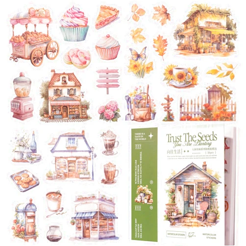 YagCu Scrapbook Sticker Book, 50 Sheets Journaling Stickers, Junk Journal Supplies, Pre-Cut Aesthetic Washi Materials, Watercolor Scrapbooking for Adults, Decorative Ephemera Planner Arts Craft