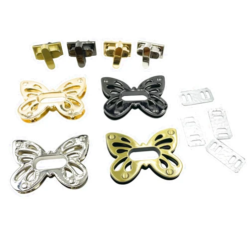 SORTUMOLA 4 set Butterfly Shaped Clasp Turn Lock Metal Purse Twist Lock Closure Practical Bag Buckles for DIY Craft Handbag Shoulder Bag Making Accessories, Mixed Color PT434