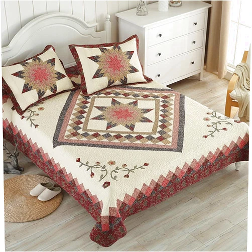 VSULZVNU High-Grade Bedspread Bed Throw Handmade Patchwork Coverlet Pure Cotton Quilted Quilt Embroidered Multifunction Bed Cover 3PCS Set Bed Sheets Decoration + 2 Pillow Cases B-Queen:230x230cm (B King 243x