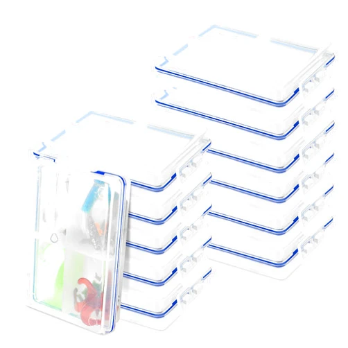 DLUGOPIS 12 Pcs Mini Fishing Tackle Box Waterproof Small Tackle Box Organizer Small Fly Fishing Box Small Fishing Tackle Box Organizer with Dividers for Hook Flies Beads Crappie Lures 4In×2.5In×1In