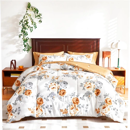 Joyreap Bed in a Bag Queen, 7 Piece Floral Comforter Sheet Set, Brown n Gray Flower on White All Season Microfiber Bedding Set- 1 Comforter, 2 Pillow Shams, 1 Flat Sheet, 1 Fitted Sheet, 2 Pillowcases