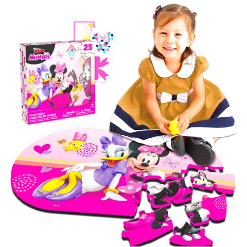 MUDHEN Disney Minnie Mouse Puzzle Mat Bundle - 25 Pc Foam Floor Puzzle for Kids with Bonus Minnie Mouse Stickers and More (Minnie Mouse Jigsaw Puzzles)