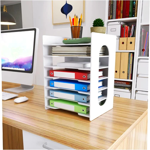 Natwind Office 7 Tiers File Paper Organizer for Desk Desktop White File Holder Office Desk Organizer Mail Letter Tray & Paper Sorter Document Notebooks Storage Rack for Home Office School Classroom