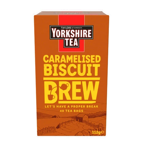 Yorkshire Tea Caramelised Biscuit Brew, Pillow Tea Bags, 40 Count (Pack of 1), Caffeinated, Enjoy Hot or Iced, 40 Teabags