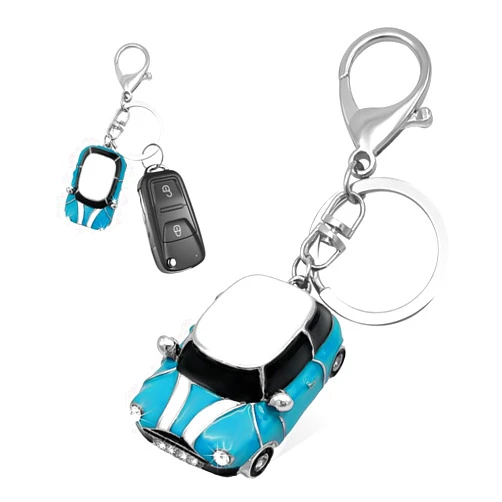 Yourkar Car Key Chain, Rhinestone Auto Model Keychain with Key Ring, 3D Zinc Alloy Key Chain for Men Women, Car Accessories(White+Lake Blue)